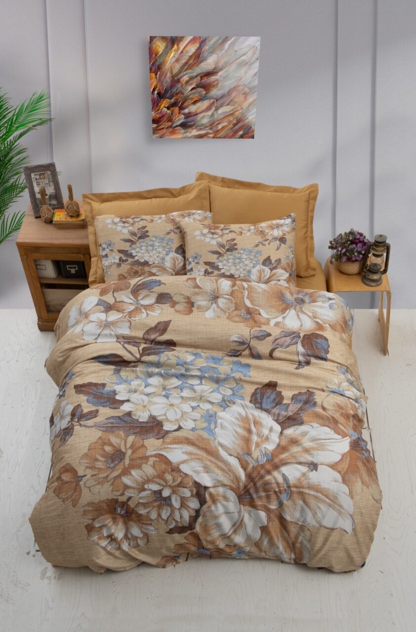 Lenjerie de pat dubla King (EU) (ES) 3 piese L'essentiel Maison 475 Bej / Maro / Alb