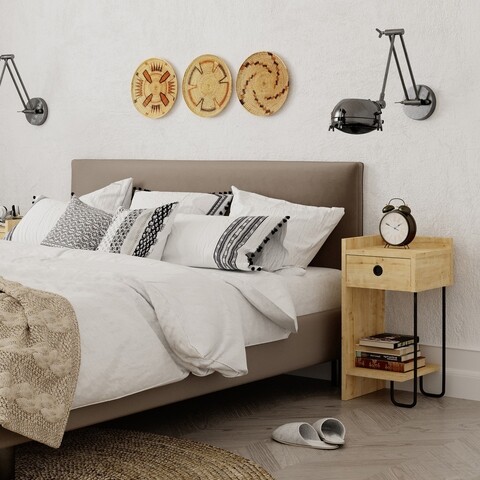Noptiera Cactus Right, Decortie, 29.5×31.5×58 cm, PAL melaminat, oak