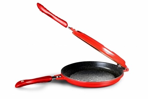 Tigaie dubla rotunda Home Chef, Heinner, 24 x 6 cm, aluminiu turnat, negru/rosu