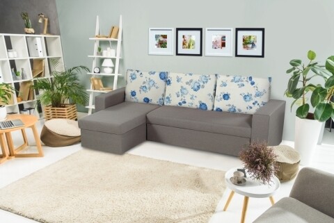 Poza Coltar extensibil reversibil Oslo Grey Blue Anemone, cu lada de depozitare, 247x148x78 cm