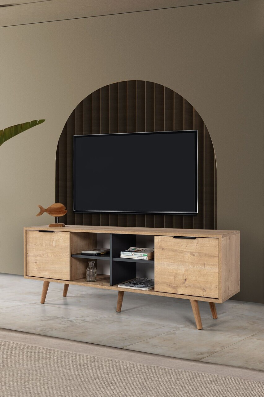 Comoda TV, Hanah Home, Sina 3619, 160x59x35 cm, PAL, Stejar safir / Antracit — imaginea 4