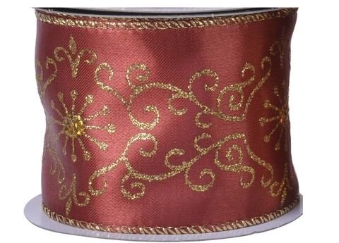 Panglica decorativa SHeart satin, Decoris, 270x6.3 cm, poliester, rosu/auriu