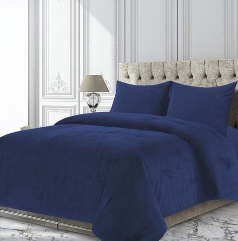 Set cuvertura de pat dubla 3 piese Ocean, Heinner Home, 200×220 cm, catifea, albastru 200x220 imagine 2022