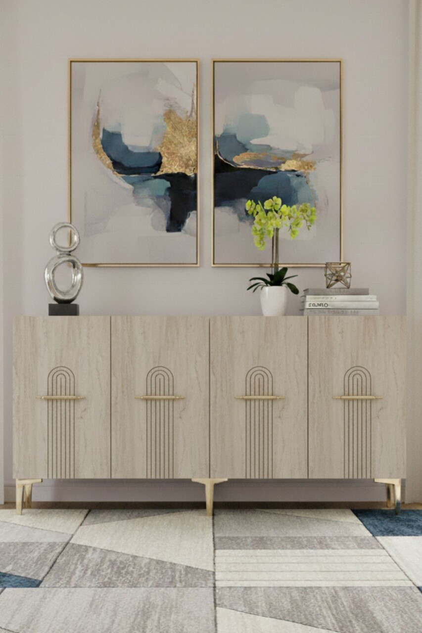 Consola, Hanah Home, Ida 150, 150x75x32 cm, White / Travertine / Gold - view 2