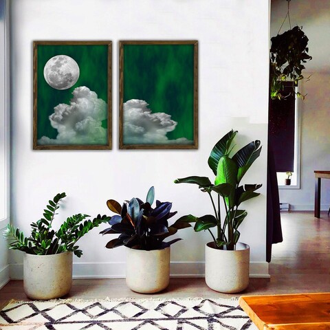 Set 2 tablouri decorative, bul007, mdf, imprimat uv, verde / alb / nuc