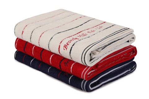 Set 3 prosoape de baie 407, beverly hills polo club, 70x140 cm, bumbac, alb/albastru inchis/rosu