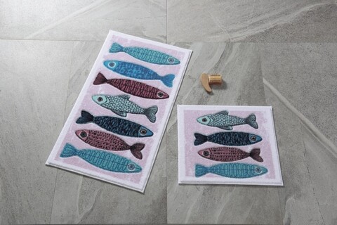Set 2 covorase de baie Fishy, Confetti, 50x57 cm/57x100 cm, roz