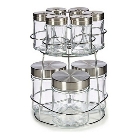 Set 9 recipiente condimente si suport ivy, vivalto, 17 x 17 x 24.5 cm, 80 ml, 320 ml, sticla/metal