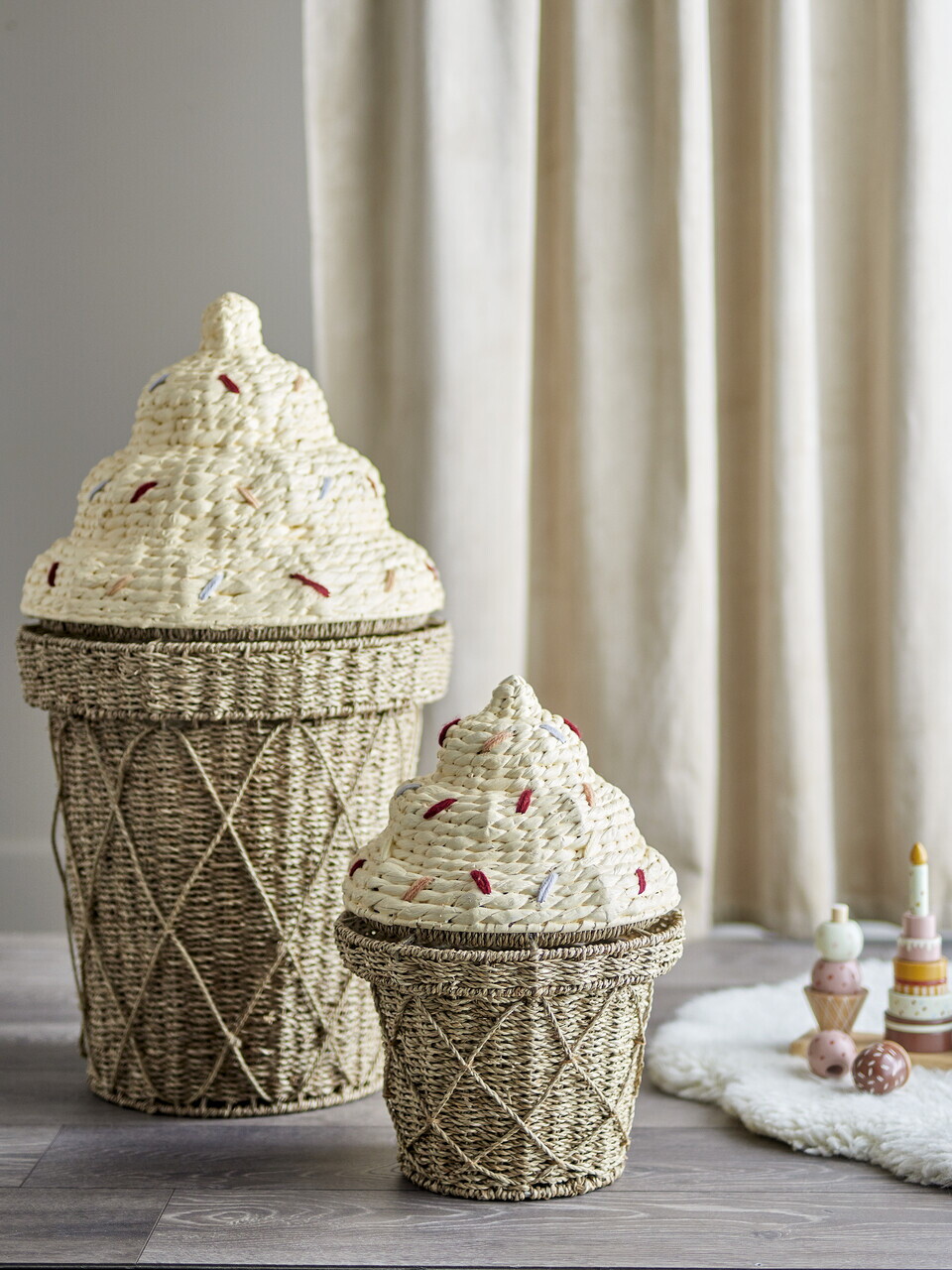 Cos cu capac, Bloomingville, Cillie, 28x41 cm, iarba de mare impletita/otel, natural - imagine 4