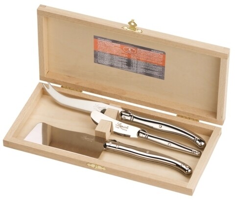 Set 3 cutite pentru branzeturi cu cutie Laguiole, Jean Dubost, inox/lemn, argintiu