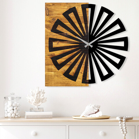Ceas de perete, Wooden Clock 9, Lemn/metal, Dimensiune: 58 x 3 x 58 cm, Nuc / Negru mezoni.ro