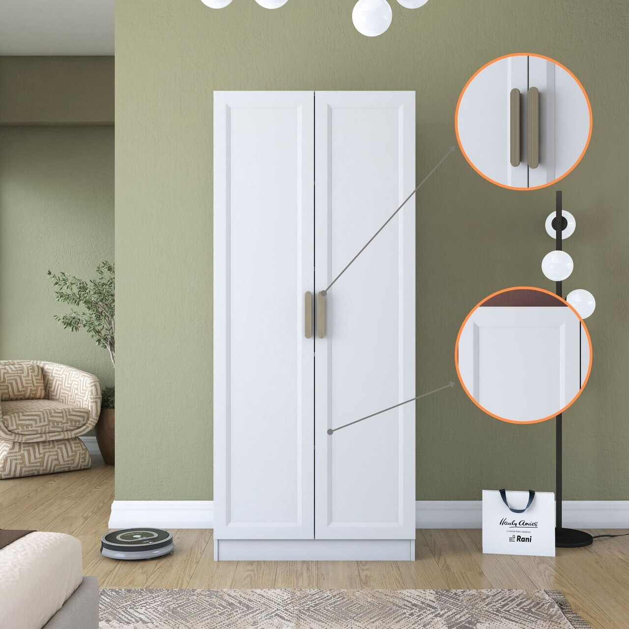 Dulap pentru haine, Hanah Home, BA202, 90x210x57.5 cm, PAL melaminat, Alb - view 4