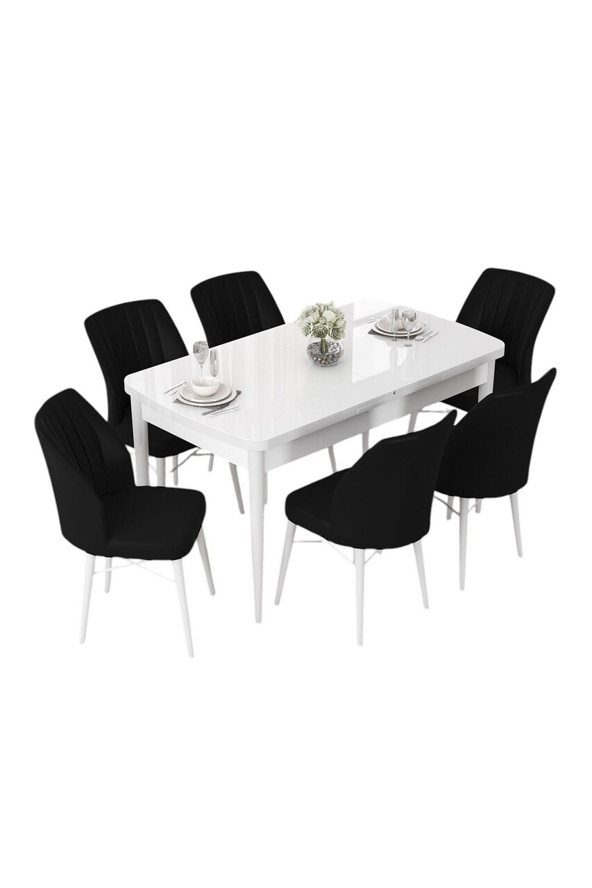Set masa extensibila si scaune, Hanah Home, Nef, Alb/Negru - view 2