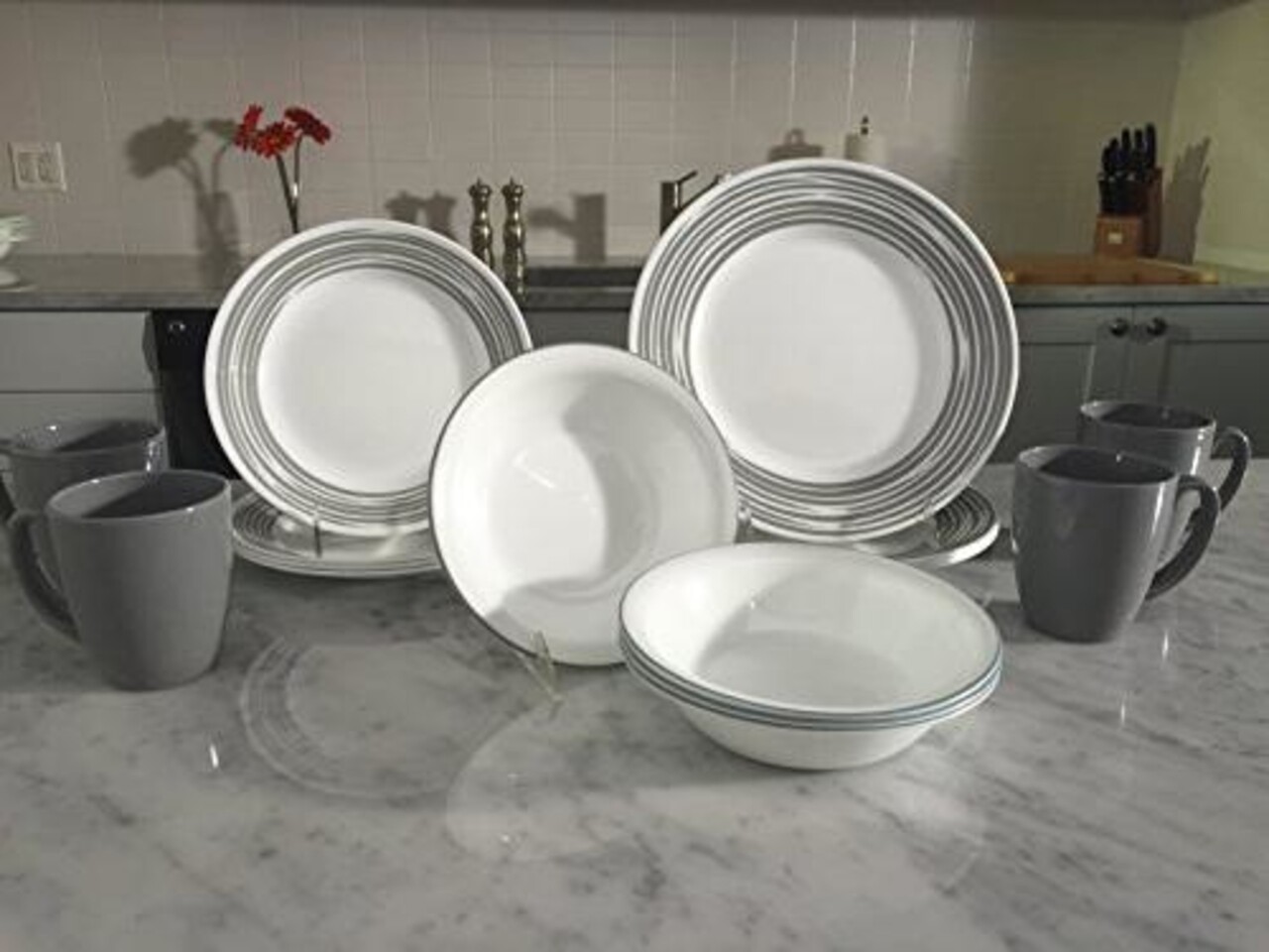 Serviciu De Masa 16 Piese, Corelle, Brushed Silver, Sticla Vitrelle/ceramica, Alb/gri