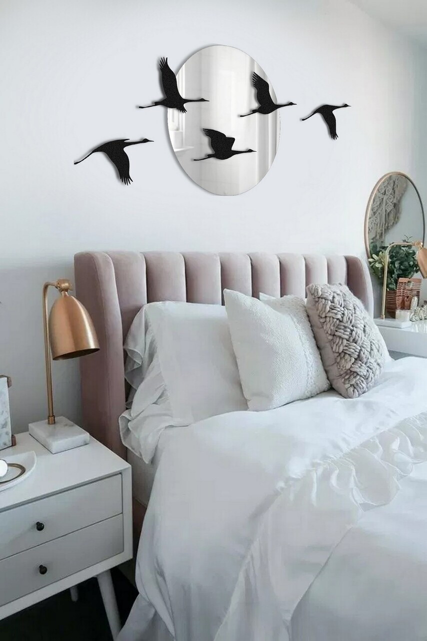 Set de accesorii decorative de perete din metal, DK-FLY-BR104, Diametru oglindă: 50 cm, Negru — imaginea 6
