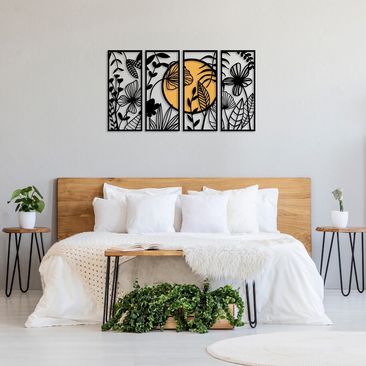 Decoratiune de perete, Alba-1, Dimensiune: 29 x 68 cm (4 bucăți), Negru / Natural — imaginea 4