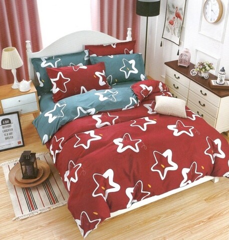 Lenjerie de pat dubla, king size, 4 piese, bs028, policoton, multicolor