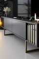 Comoda TV, Bexley, Gold Line, 180x30x48 cm, PAL, Antracit / Negru