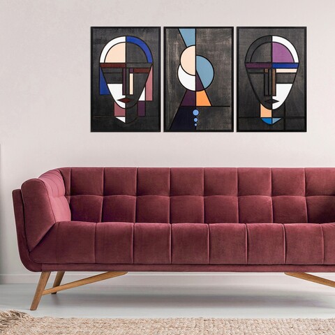 Decoratiune de perete, Persona, Placaj, 39 x 59 cm, 3 piese, Multicolor mezoni.ro