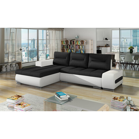 Coltar extensibil stanga 4 locuri ELTAP, Ov07, Ottavio, 275x180x85 cm, lemn/poliester, negru/alb