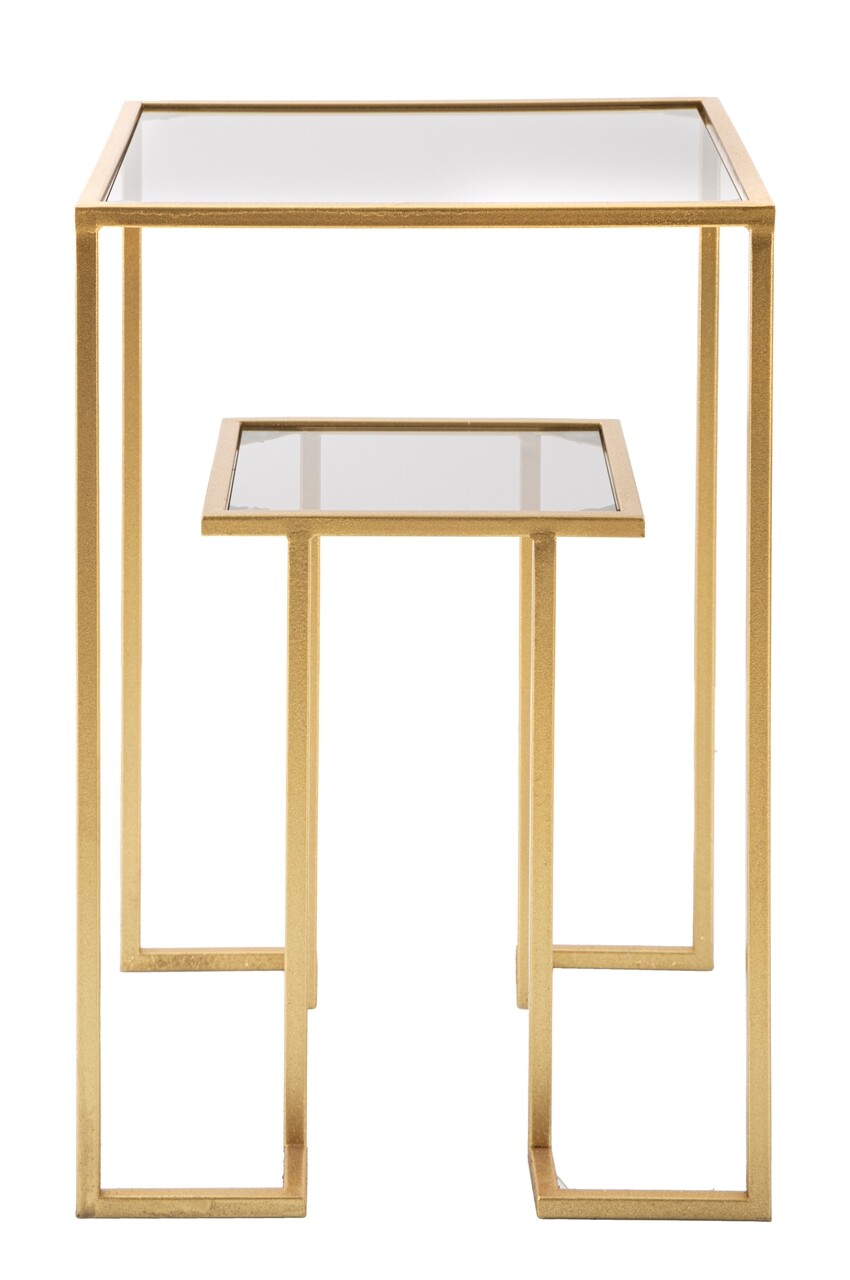 Masuta de colt, Mauro Ferretti, Level, 39 x 39 x 60 cm, fier/sticla, auriu