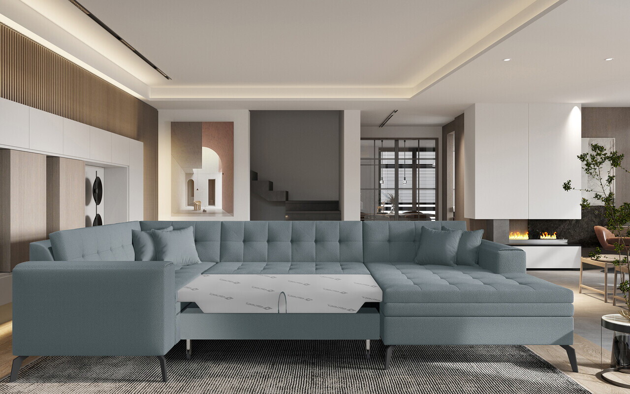Coltar extensibil dreapta 5 locuri ELTAP, MON-RT-100SA, Montez, 340x180x93 cm, lemn/poliester, albastru - view 3