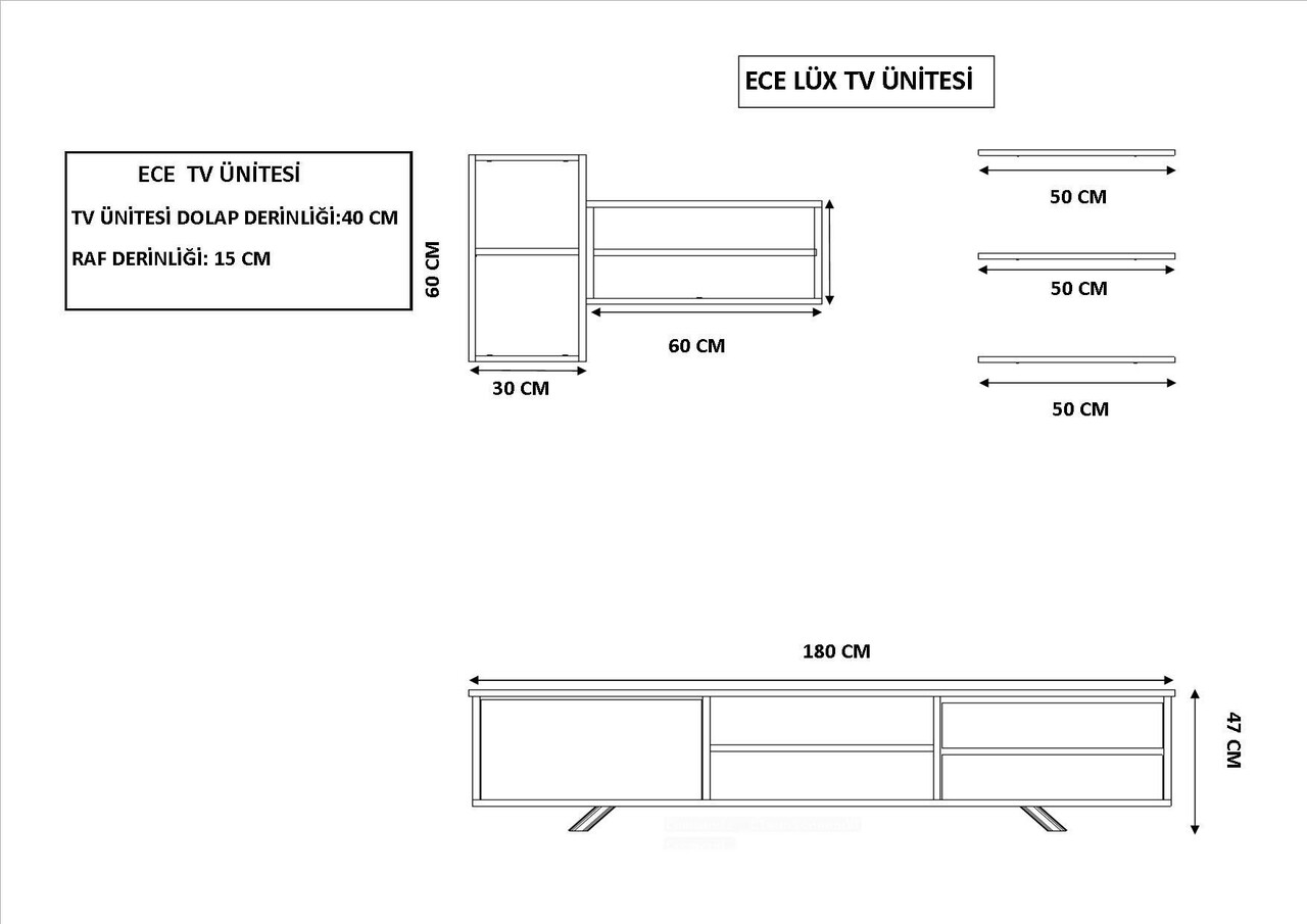 Comoda TV, Rabi, Rb-065, 180x45x40 cm, PAL, Alb / Stejar