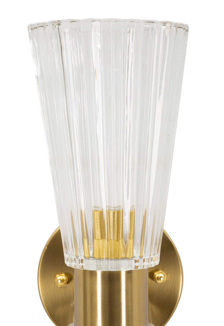 Aplica de perete Prague, Mauro Ferretti, 2 x E14, 20W, 11x16x40 cm, fier/sticla, auriu/transparent