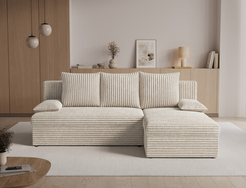 Coltar extensibil reversibil 3 locuri ELTAP, Gino, 201x143x90 cm, lemn/poliester, bej deschis