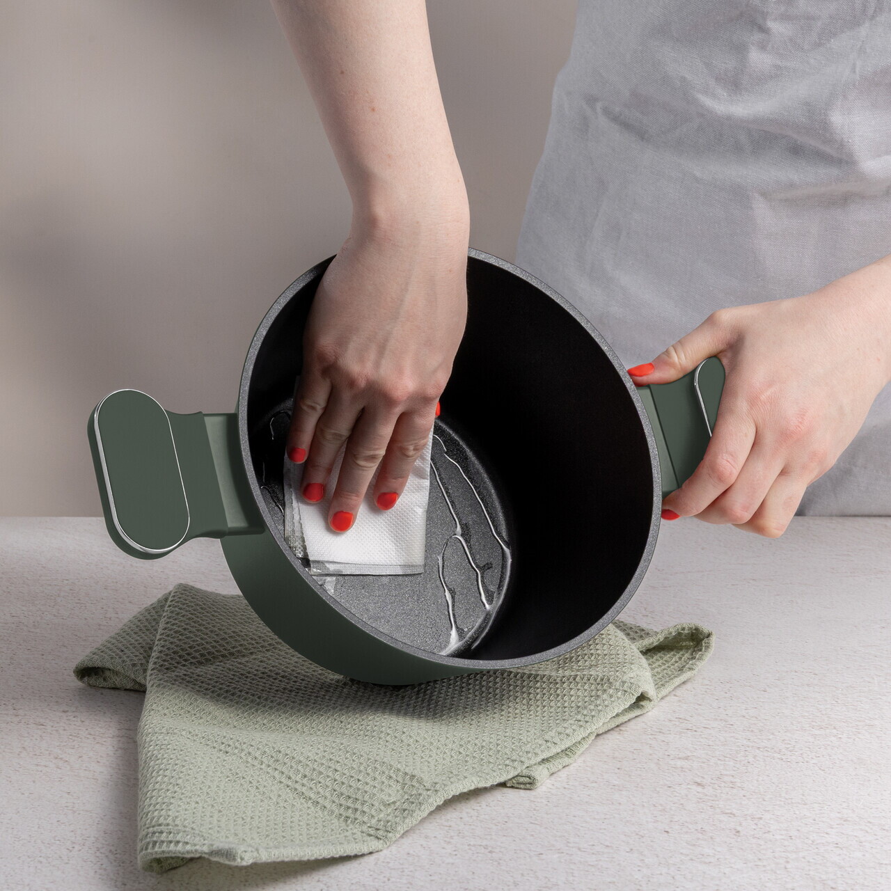 Oala cu capac Berlinger Haus, Matte Green, 20 cm, 2.5 L, aluminiu forjat, verde mat - imagine 4
