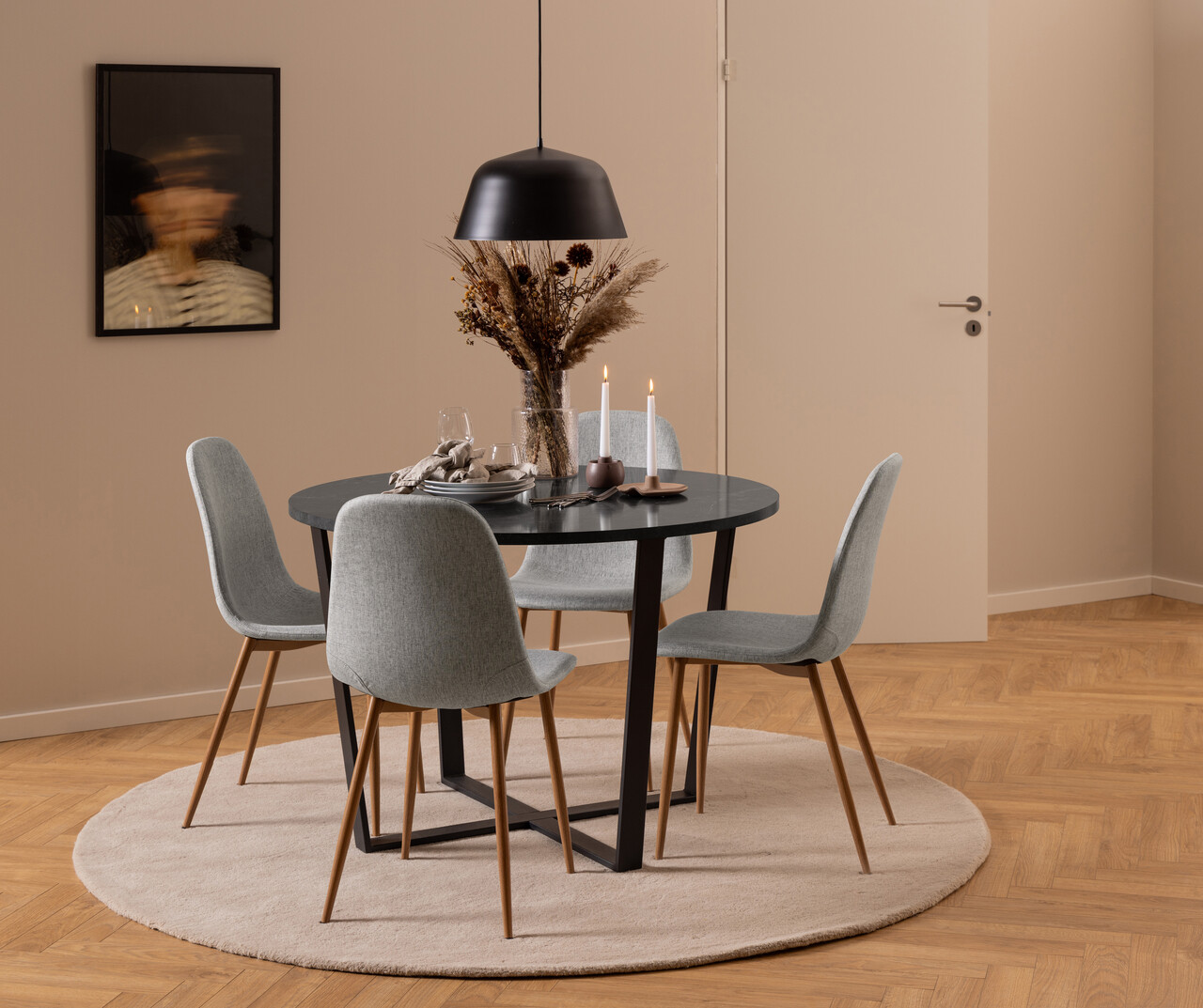 Scaun Celia, Actona, 44x54x86 cm, poliester/otel, gri deschis/natural - view 5
