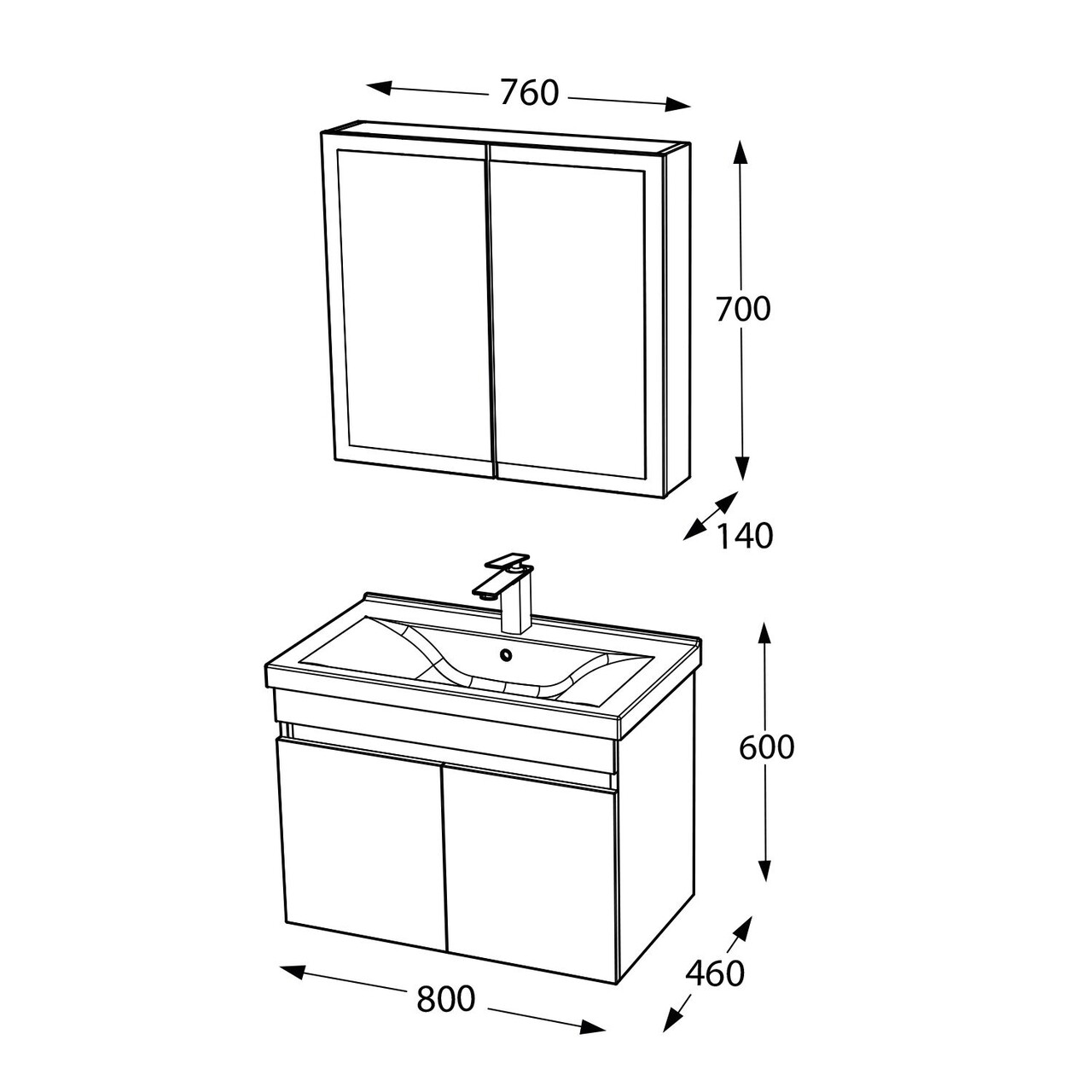 Set mobilier de baie (2 piese), Hanah Home, Foresta 80, Gri Mat - view 6