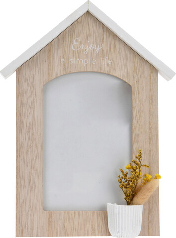 Rama foto house w flower, 17.5x23.5x2.2 cm, lemn, natur/alb