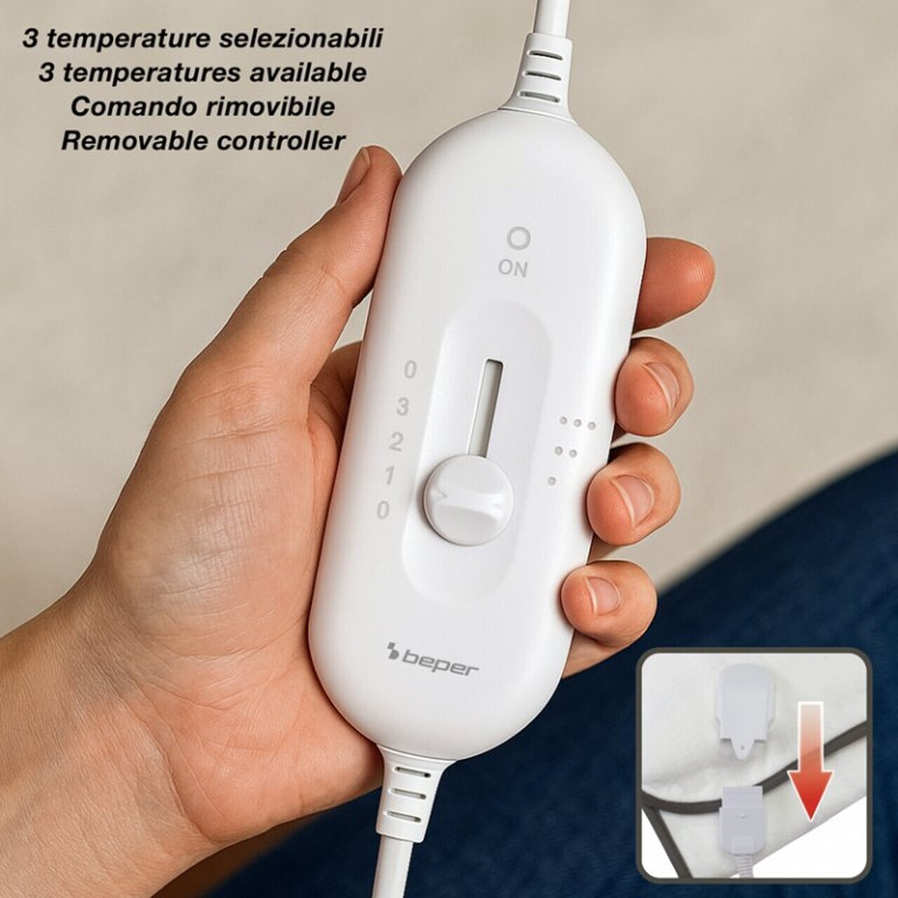Patura electrica simpla Beper, 150x80 cm, 60W, poliester, alb — imaginea 6