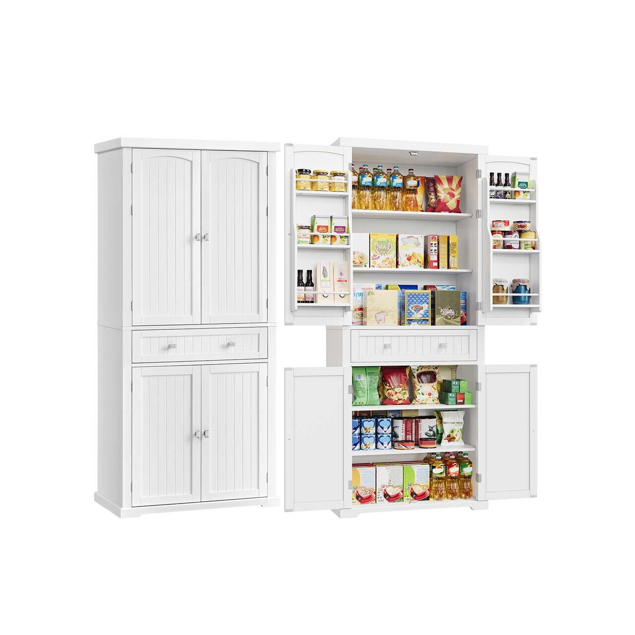 Dulap bucatarie, Vasagle, 2 corpuri, sertar si rafturi reglabile, 76x40x182.1 cm, MDF, alb - imagine 6