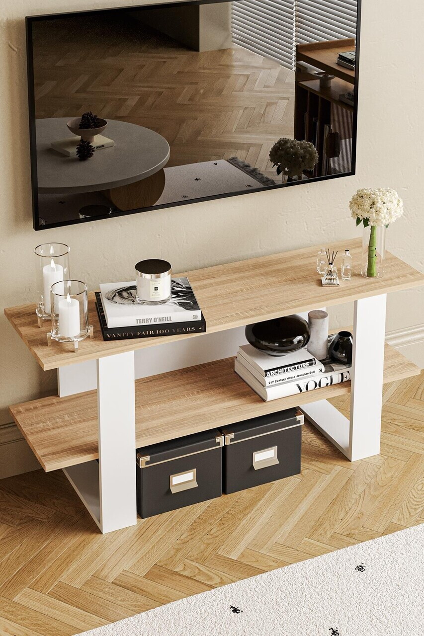 Comoda TV, Hanah Home, Harta, 120x55x35 cm, Stejar Sonomo / Alb — imaginea 2