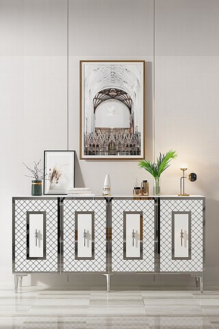 Consola, Hanah Home, Puma 150, 150x75x32 cm, PAL , Alb / Argintiu