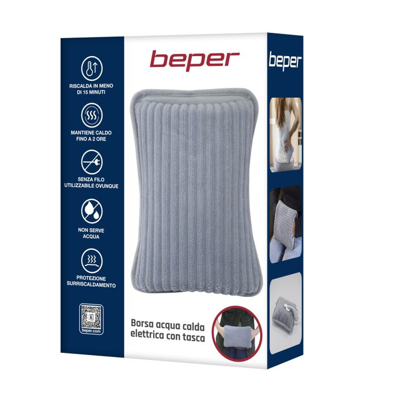 Perna electrica cu apa Beper, 26x17x6 cm, 380-400W, poliester, gri — imaginea 6