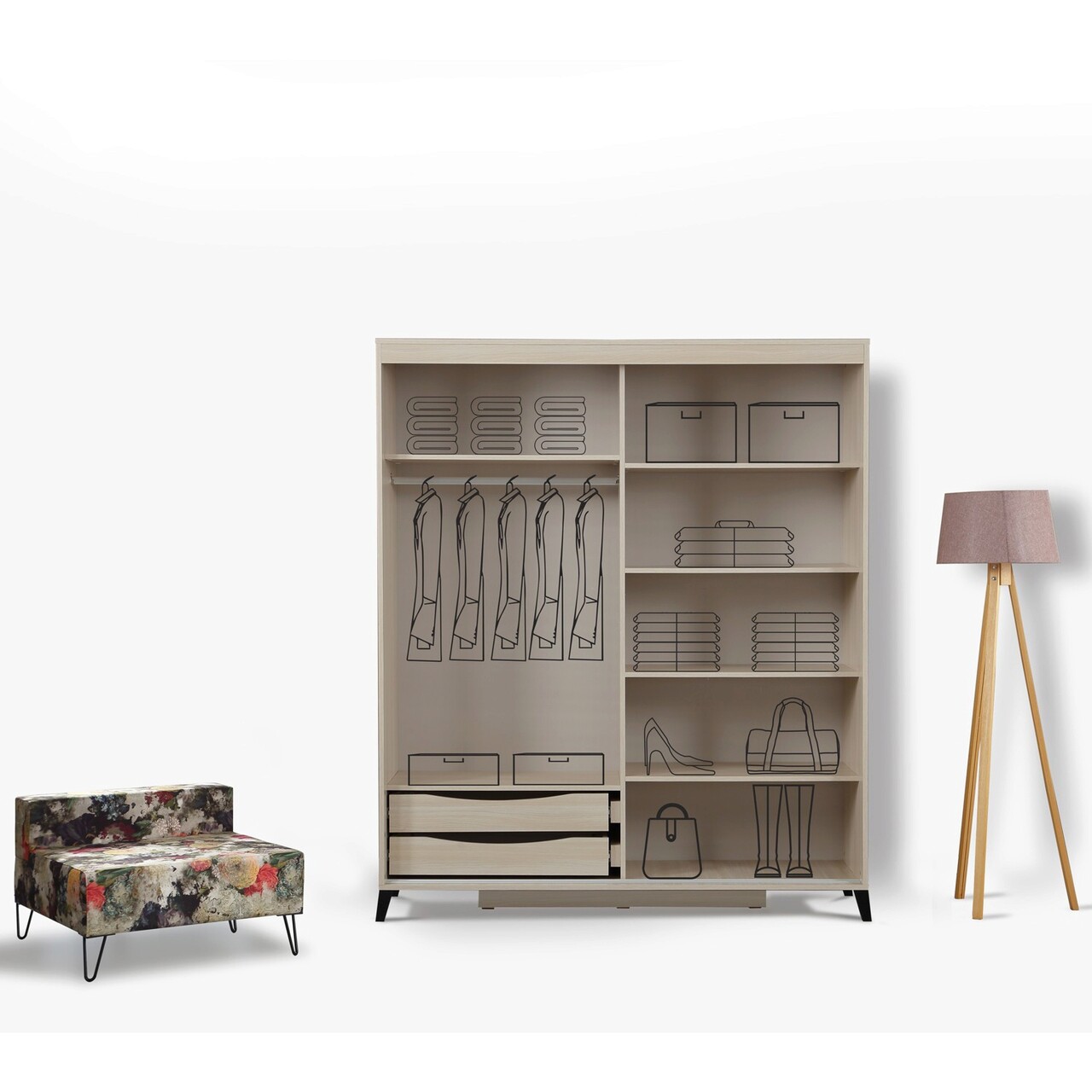 Dulap pentru haine, Comforty, Pasific Home Fuga, 190x216x60 cm, Stejar - 1 | YEO