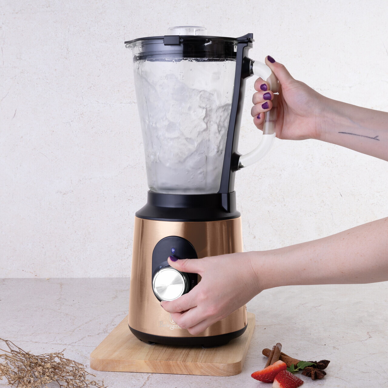 Blender de masa Berlinger Haus, Rose Gold, 1000W, 1.5 L, inox/sticla/plastic, roz/transparent - imagine 2