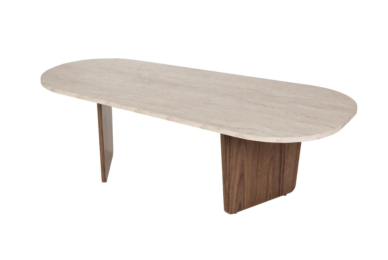 Masuta de cafea, Hanah Home, Ovalis, 130x40x65 cm, Travertin / Nuc - view 6