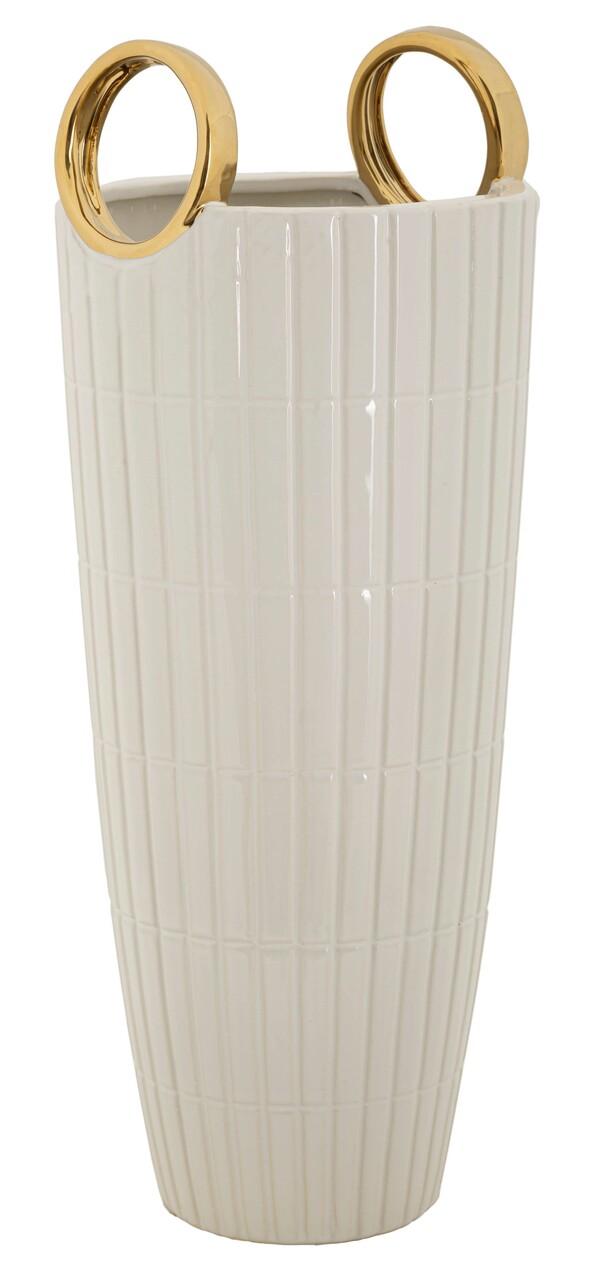 Vaza decorativa Shopping, Mauro Ferretti, 18x45 cm, ceramica, alb/auriu