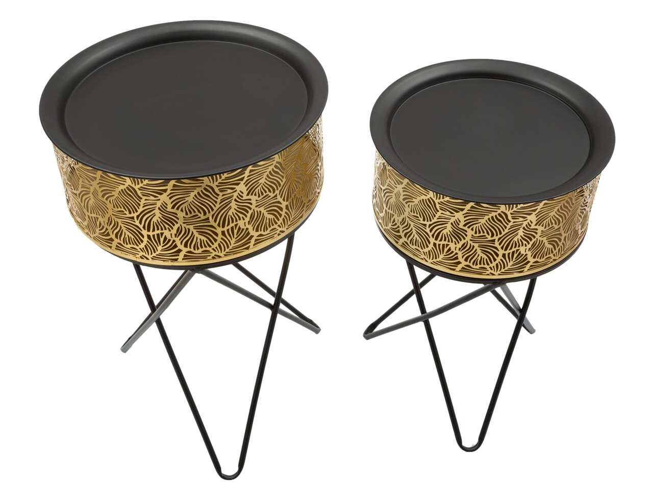 Set 2 masute Leavy, Mauro Ferretti, Ø 40x60 cm, fier, auriu/negru - 2 | YEO