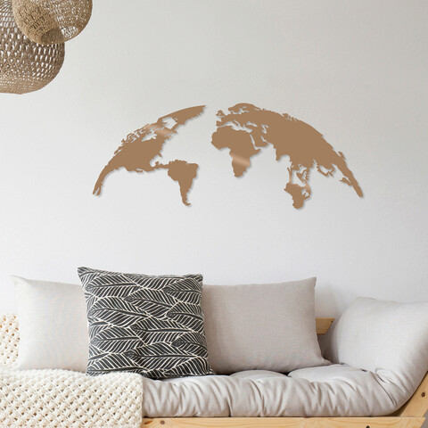 Decoratiune de perete, world map small, metal, 100 x 39 cm, cupru