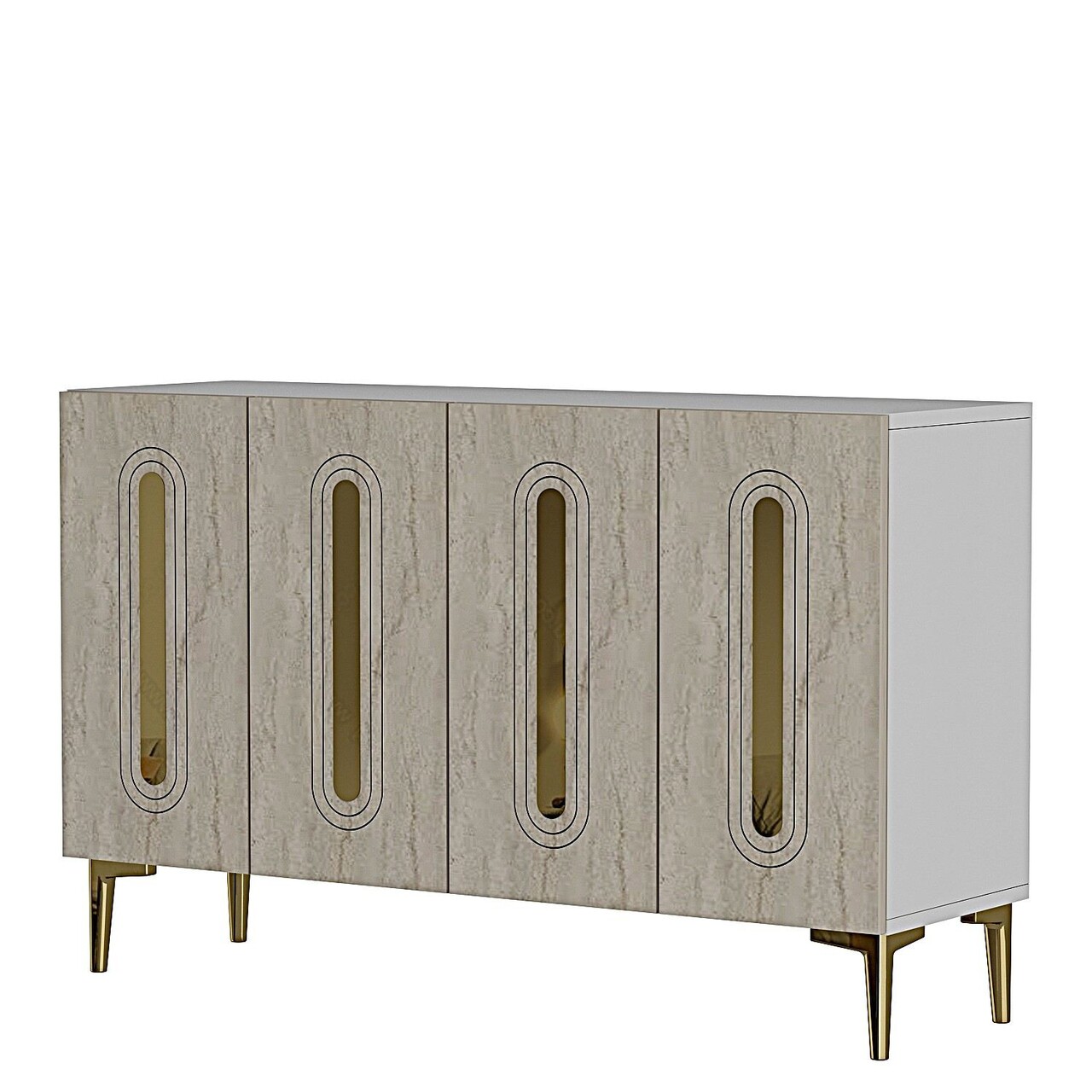 Consola, Hanah Home, Rany 120, 120x75x32 cm, White / Travertine / Gold - view 3