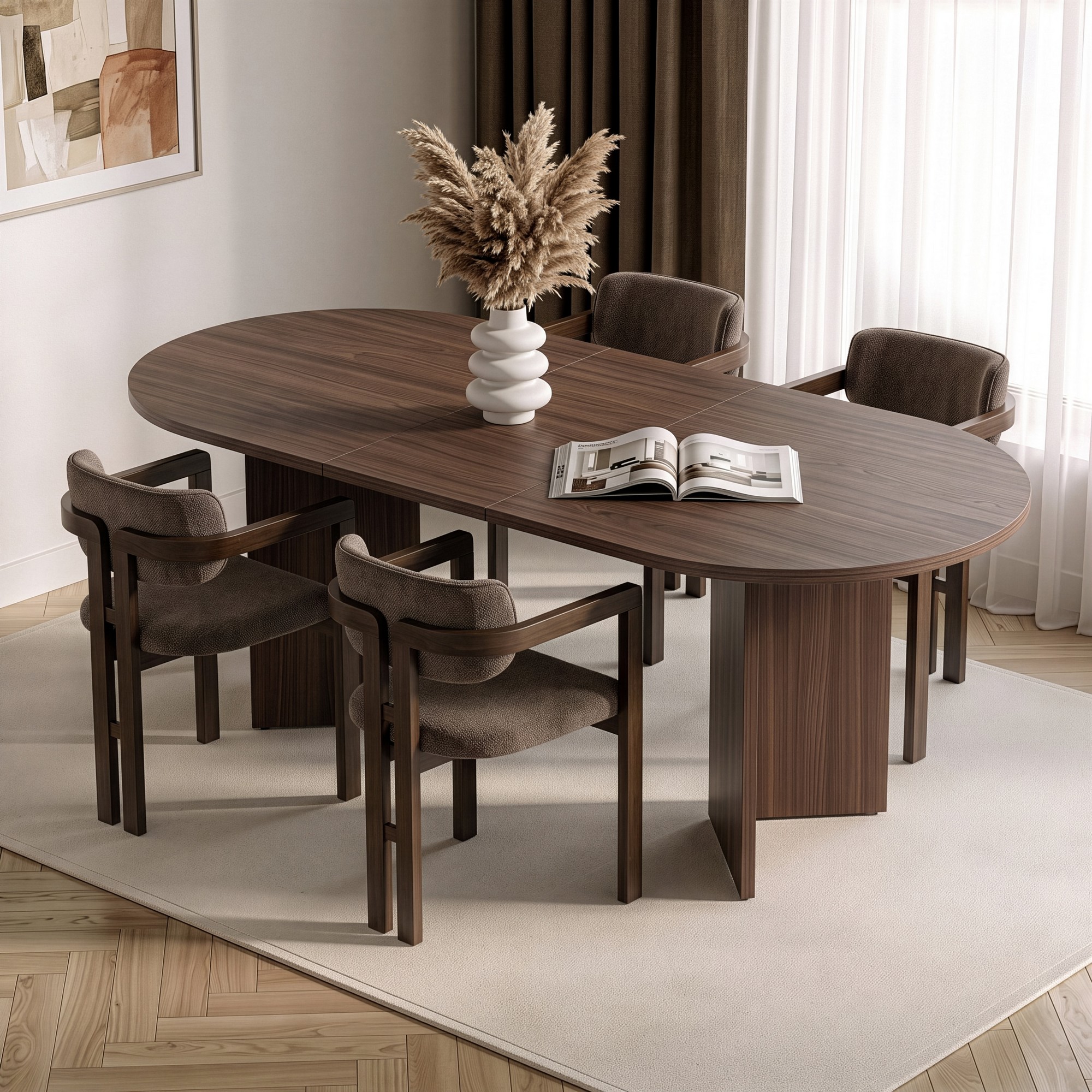 Set masa extensibila si scaune (5 piese), Nordure, Aleria 4, Nuc Milano / Nuc Închis / Maro