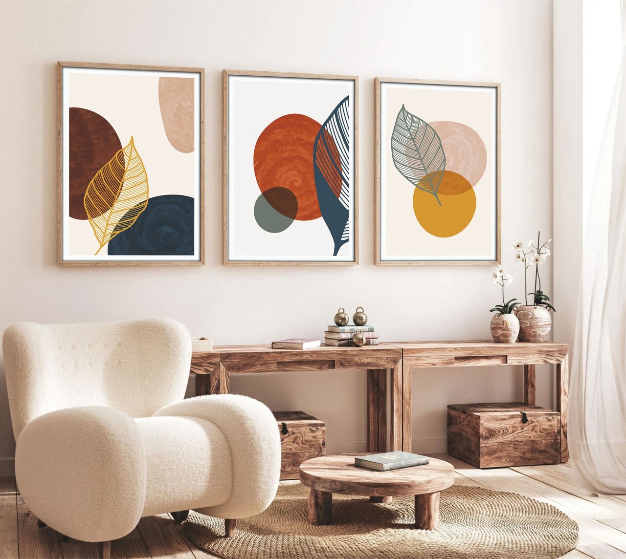 Set 3 tablouri decorative, Huhu209, Cadru: 100% LEMN MASIV (Grosime: 2,5 cm), Multicolor - view 4