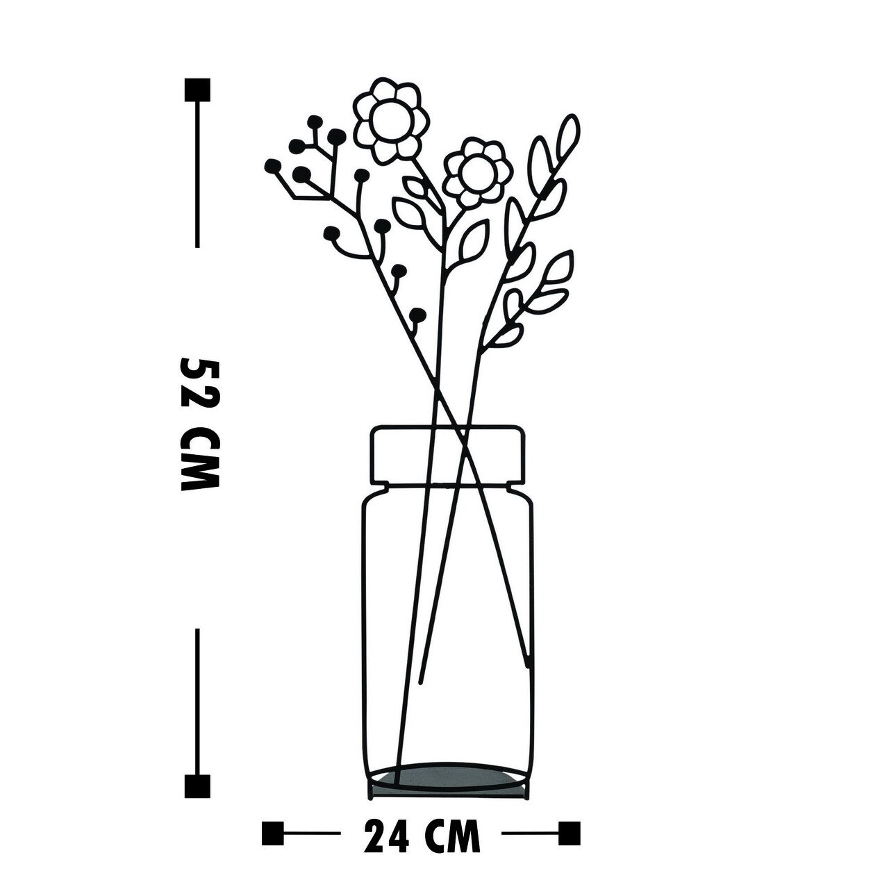 Decoratiune, Flowerpot, 24x52 cm, Metal, Negru