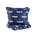 Lenjerie de pat King Size, Devika, Homla, 3 piese, 200x220 cm, bumbac satinat, albastru/alb