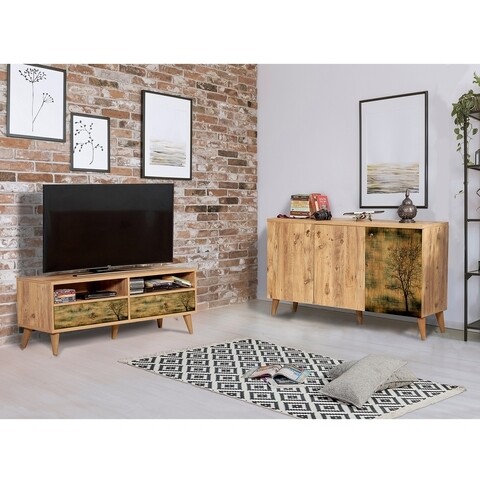 Set mobilier living 2 piese, comoda si comoda TV, Motto 2-729, Vella, atlantic pine 2-729